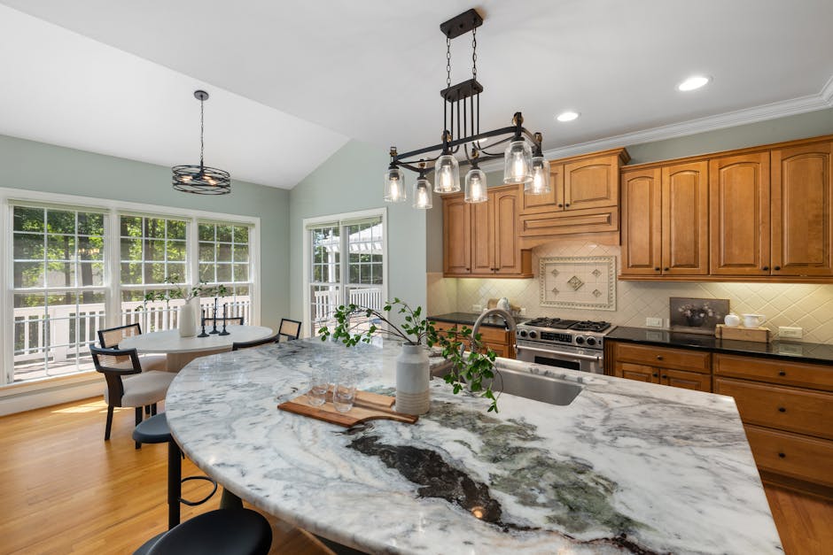 Smooth marble countertops in a modern kitchen